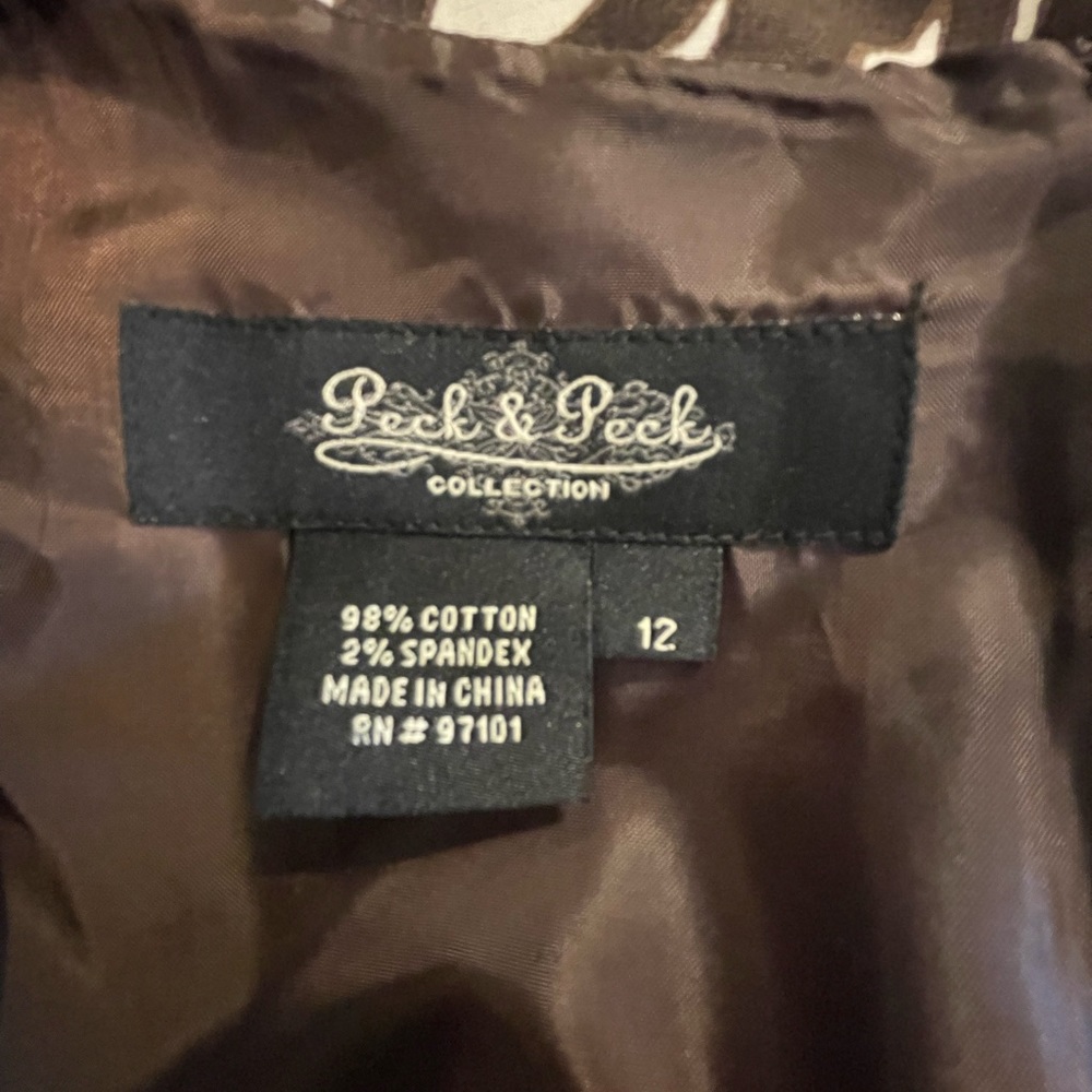 Peck & Peck Espresso & Dark Brown Animal Print Dress 12 FREE SHIP - Picture 4 of 4